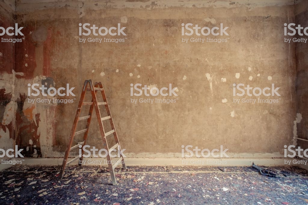 ladder in empty room during renovation – home decoration, restoration concept –